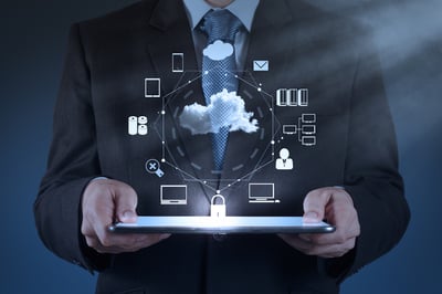 Businessman hand working with a Cloud Computing diagram on the new computer interface as concept-1